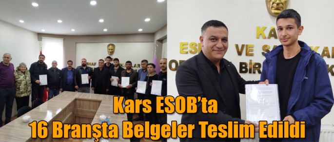 Kars ESOB'ta 16 Branşta Belgeler Teslim Edildi