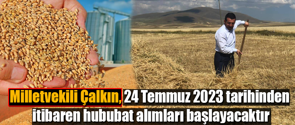 Ak Parti Kars Milletvekili Adem Çalkın, 24 Temmuz 2023 tarihinden itibaren hububat alımları başlayacaktır dedi