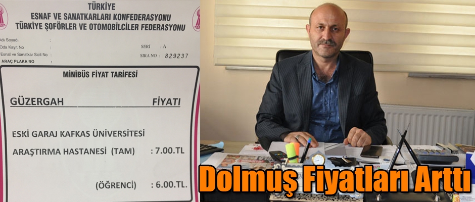 Kars'ta Dolmuş Fiyatlarına Zam Yapıldı
