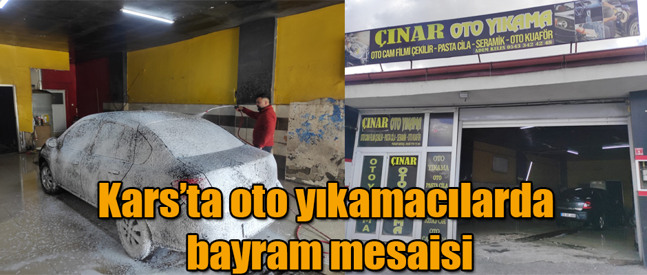 Kars’ta oto yıkamacılarda bayram mesaisi