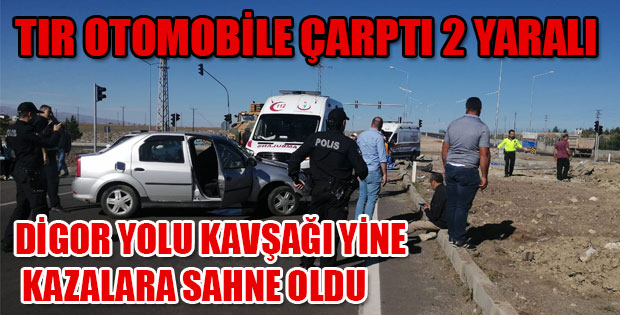 Tır Otomobile çarptı 2 yaralı