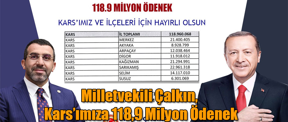 MİLLETVEKİLİ ÇALKIN YATIRIMLAR İÇN KARS’IMIZA 118,9 MİLYON ÖDENEK